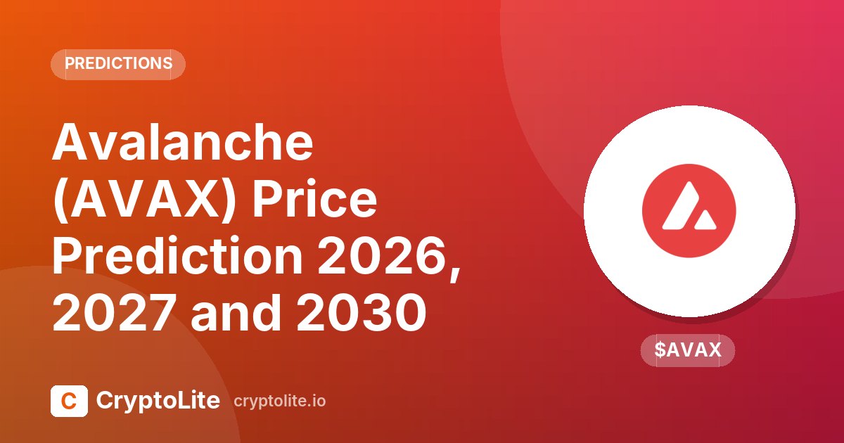 Avalanche logo on a CryptoLite graphic about Avalanche price prediction scenarios to 2030