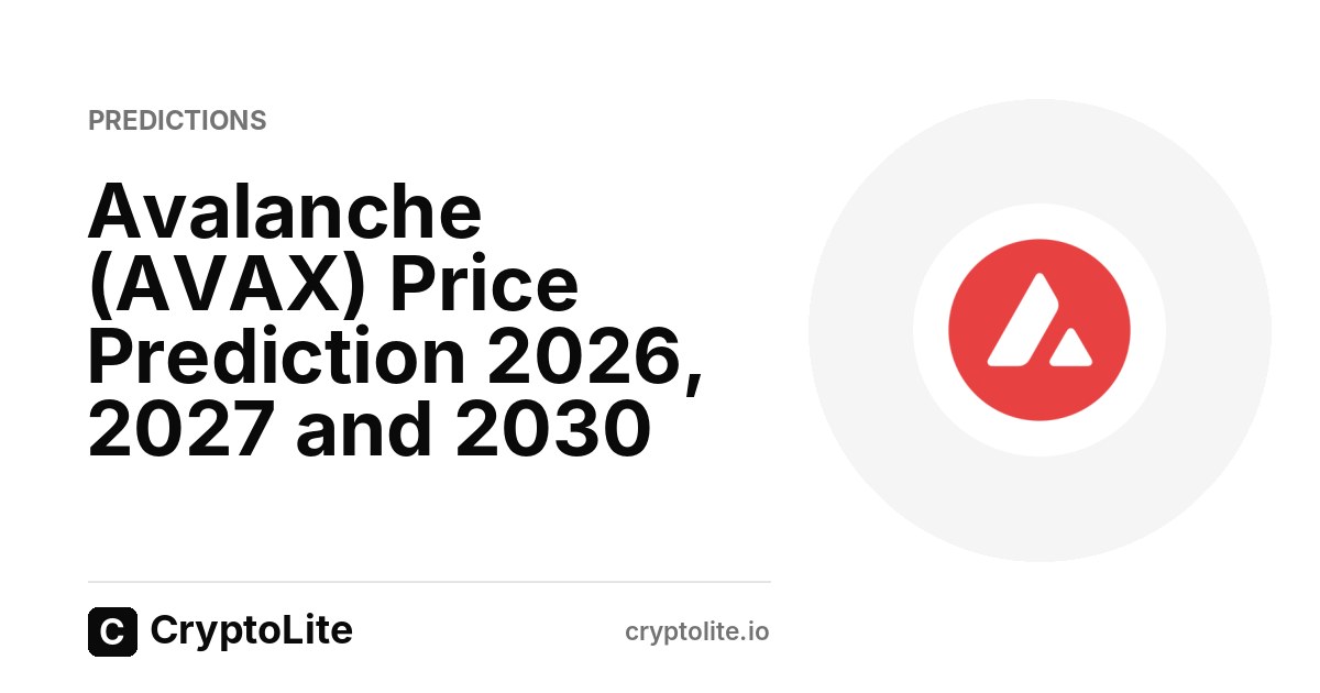 Avalanche logo on a CryptoLite graphic about Avalanche price prediction scenarios to 2030