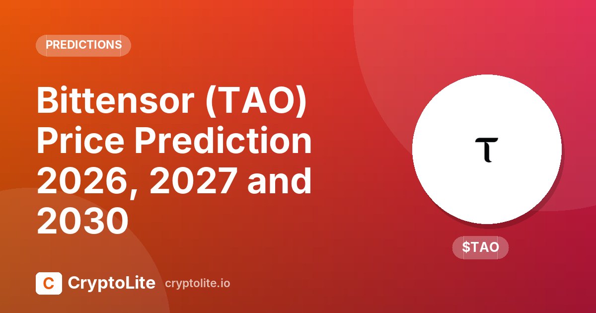 Bittensor logo on a CryptoLite graphic about Bittensor price prediction scenarios to 2030