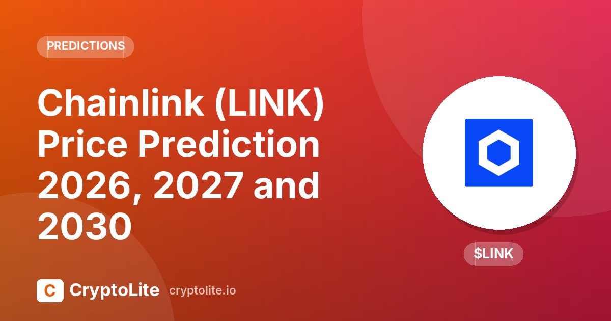 Chainlink logo on a CryptoLite graphic about Chainlink price prediction scenarios to 2030