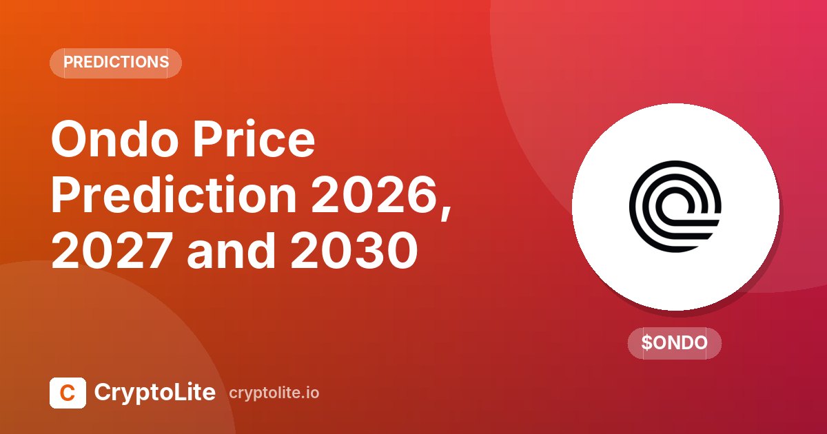 Ondo logo on a CryptoLite graphic about Ondo price prediction scenarios to 2030