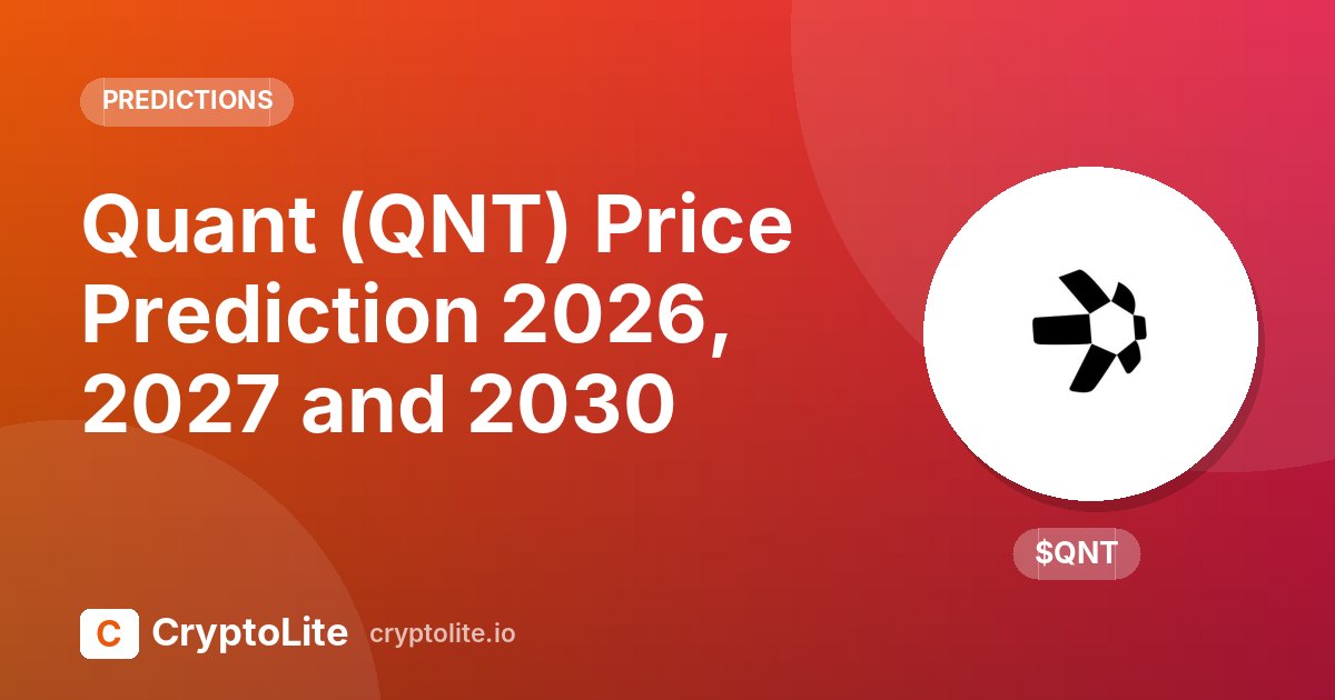 Quant logo on a CryptoLite graphic about Quant price prediction scenarios to 2030
