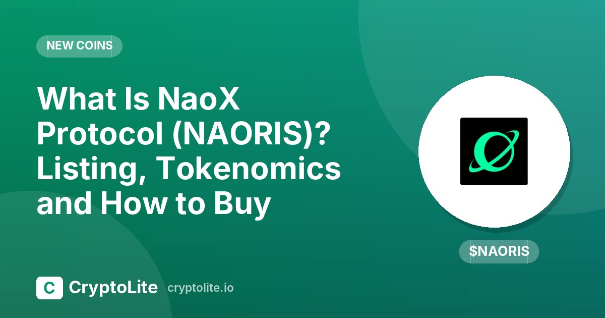 NaoX Protocol (NAORIS) logo on a CryptoLite graphic about its KuCoin listing