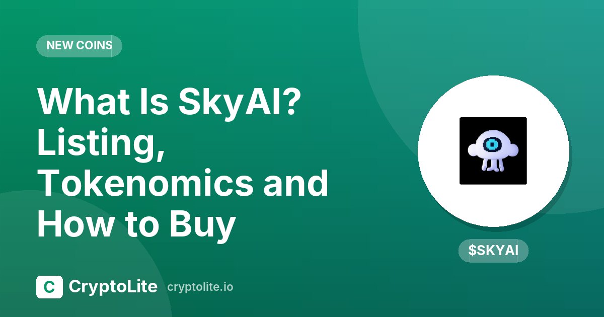 SkyAI logo on a CryptoLite graphic about its KuCoin listing