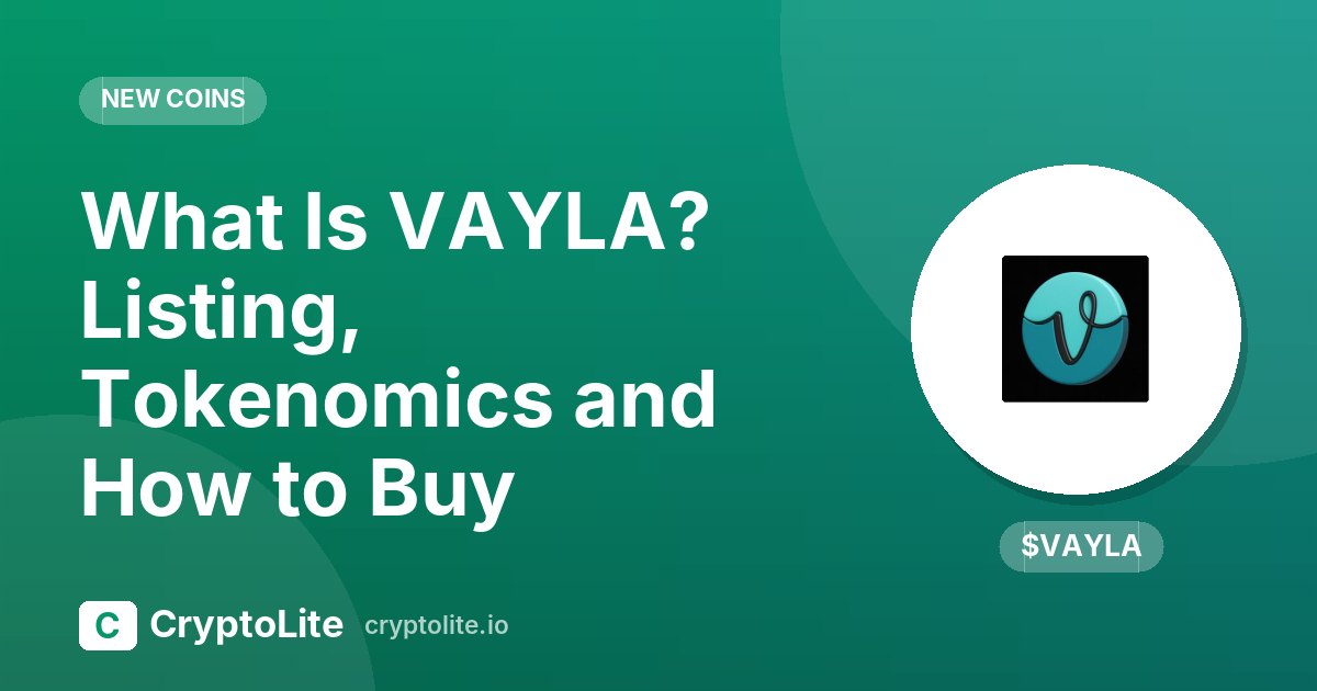 VAYLA logo on a CryptoLite graphic about its KuCoin listing