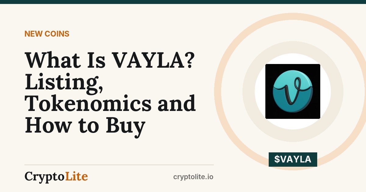 VAYLA logo on a CryptoLite graphic about its KuCoin listing