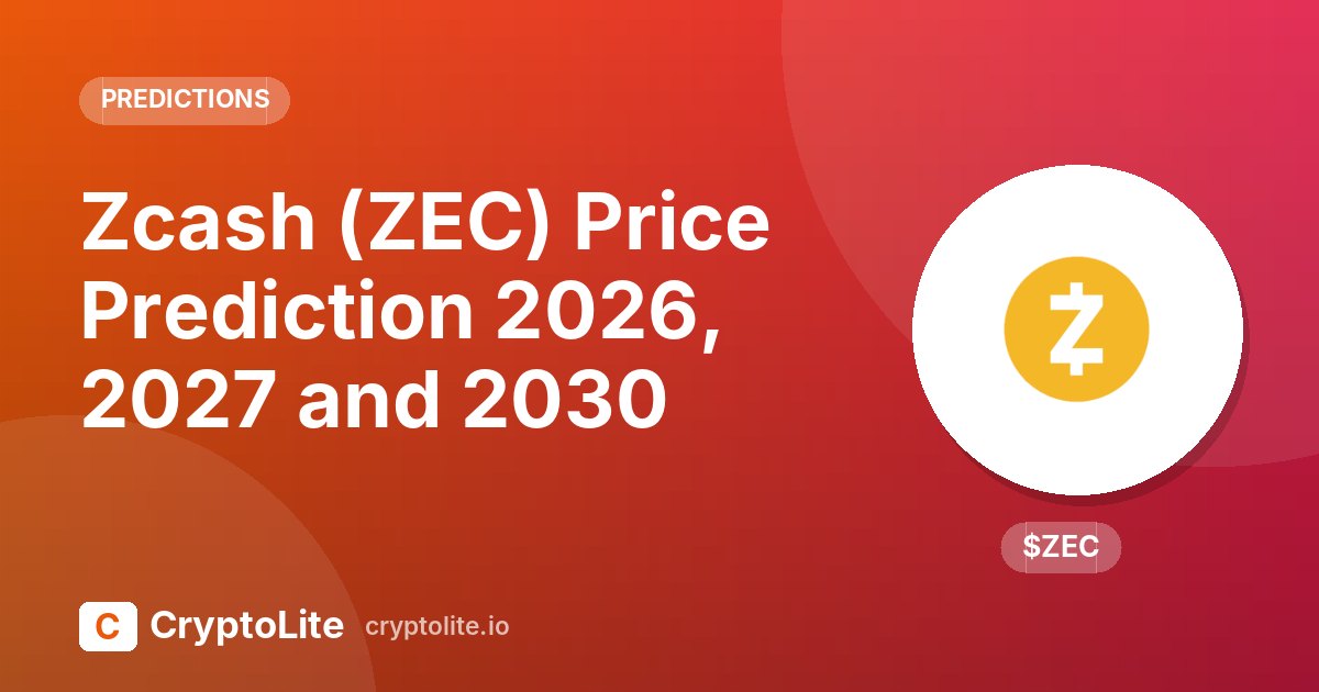 Zcash logo on a CryptoLite graphic about Zcash price prediction scenarios to 2030